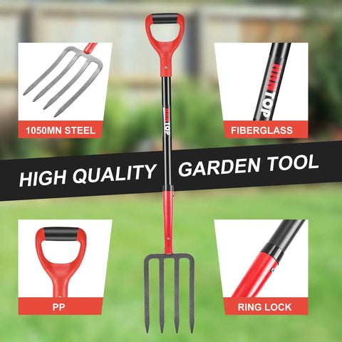 Sturdy 4 Tine Heavy Duty Pitchfork With Fiberglass Handle For Gardening And Farm Work Long 43 Inches Digging Fork Ideal For Hay Potatoes