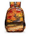 Maple Branch Autumn Cabin Printed Unisex Backpack with large capacity built from durable polyester for everyday school travel hiking