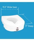 Heavy Duty Raised Toilet Seat With Handrails For Seniors And Handicap Assist Elongated Riser Adds Five Inches shown measuring 15.5 inches wide and 17 inches deep.