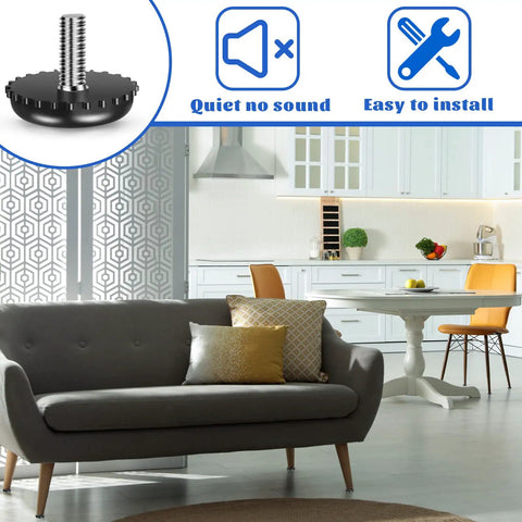 15 Pack 1/4 20 Adjustable Furniture Levelers Built From Heavy Duty Stainless Steel Screw In Feet in a modern kitchen setting.