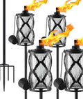 4 Pack Gray Glass Outdoor Garden Torches 59 Inch Tall With Upgraded 16 Oz Citronella Fuel 5 Prong Grounded Stake Metal Light Torches