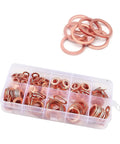 Copper Crush Washer Set 200 Piece With 10 Metric Sizes M5 M6 M8 M10 M12 M14 Universal Oil Drain Plug Gasket Kit For Cars Trucks And Bikes Gold Finish Shine in clear organizer.