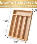 Smooth Bamboo Drawer Organizer With Five Deep Slots Keeps Kitchen Chaos Out Of Sight And Makes Grabbing Utensils Total No Sweat During Rush Hours dimensions displayed in inches.