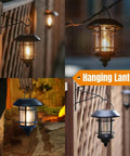 2 Pack Solar Lanterns For Outdoor Spaces With Wall Mount And Hanging Options, Warm White Edison Bulb Lights, Auto On Off, Waterproof
