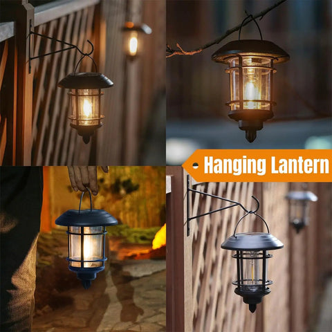 2 Pack Solar Lanterns For Outdoor Spaces With Wall Mount And Hanging Options, Warm White Edison Bulb Lights, Auto On Off, Waterproof