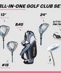 Women’s Complete Golf Club Set For Beginners With Driver, Fairway Wood, Hybrid, Irons, Putter, Stand Bag And Headcovers