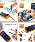 Go-To DIY Ready Multimeter Volt Meter 2000 Counts Digital Tester showing AC/DC voltage, DC current, continuity, and battery test.
