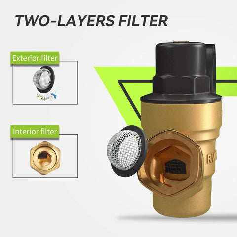 RV Water Pressure Regulator for Campers and Travel Trailers with Brass Lead Free Reducer Kit Adjustable Valve and Inlet Screen Filter