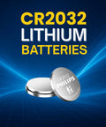 Dead Reliable CR2032 Lithium Coin Batteries Five Pack For Apple Airtags Car Key Fobs Sensors And Watches, displayed on blue background