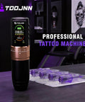 All In One Wireless Tattoo Pen Kit With OLED Display For Beginners Includes Cartridges Practice Skin Ink Cups Gloves Type C Cable And 2400mAh Battery For At Home Tattoo Practice on table