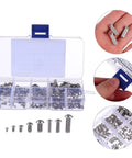 Shop Grade 304 Stainless Steel Solid Rivets Kit Includes 160 Tough Round Head Fasteners With Knurled Shanks in clear organizer box.