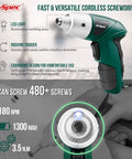 Straight Up 3.6V USB Rechargeable Electric Screwdriver Cordless Automatic Driver Lightweight DIY Workhorse Built For No Sweat Home Repairs And Quick Furniture Assembly In Green close-up of ergonomic design showing LED light and screw chuck