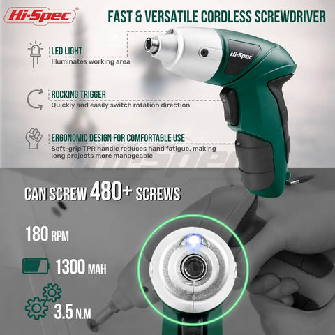 Straight Up 3.6V USB Rechargeable Electric Screwdriver Cordless Automatic Driver Lightweight DIY Workhorse Built For No Sweat Home Repairs And Quick Furniture Assembly In Green close-up of ergonomic design showing LED light and screw chuck