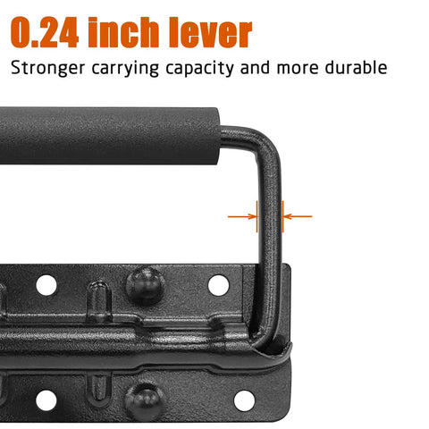 Close-up of Premium Stainless Steel Toolbox Handles 4.99 Inches with heavy duty spring loaded feature and 0.24 inch lever for strong capacity.