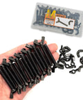 15 Sets 1/4-20 Wing Head Screws Bolts And Wing Nuts Kit With Butterfly Screws, Hand Tighten For Easy Grips, Black Zinc Plated Hardware Fastening Assortment In Clear Plastic Box displayed in hand with open box.
