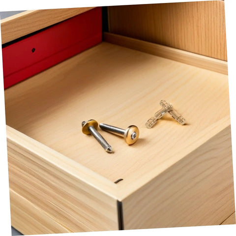 25 Pack Brass Barrel Hinges For Wooden Boxes in drawer with cylindrical design and gold finish, ideal for jewelry and keepsake projects.