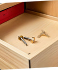 25 Piece Brass Concealed Jewelry Box Hinge Set With Invisible Barrel Design for Wooden Boxes displayed in a wooden drawer