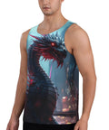 Men S Mechanical Dragon Graphic Tank Top Hella Lightweight Quick Dry Athletic Sleeveless Muscle Shirt Super Airflow Polyester gym tank with dragon design.