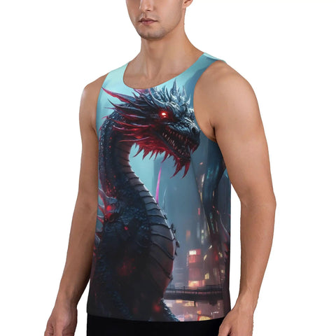 Men S Mechanical Dragon Graphic Tank Top Hella Lightweight Quick Dry Athletic Sleeveless Muscle Shirt Super Airflow Polyester gym tank with dragon design.