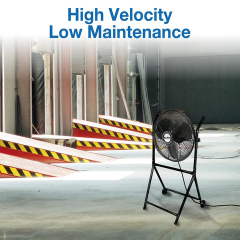 18-Inch Industrial Grade High Velocity Roll-About Fan Stand for Work Sites, Rugged and Portable Air Circulation, Powder Coated Steel