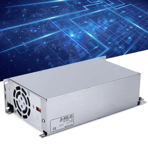 Beefy 600W DC Switching Power Supply For Industrial Automation, Reliable Converter With LED Indicators, Aluminum Alloy Enclosure, Wide 100 To 240V AC Input, Quiet, Efficient Performance For LEDs And Control Systems; side view