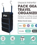 Hanging Carry On Organizer For Travel, Standard Luggage Closet Organizer With Mesh Windows, Black Small, shown unpacked