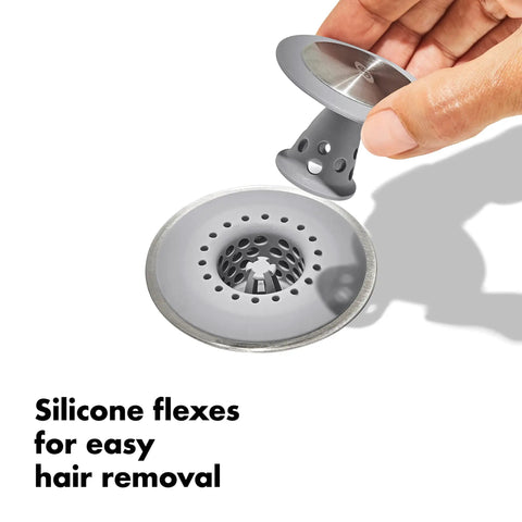Stainless Steel Hair Catch Drain Protector With Two-Piece Design And Flexible Silicone Cone No-Fuss Easy-Clean Topper for bath drains