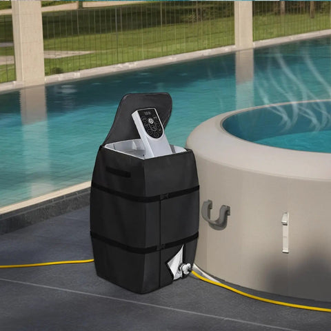 All Weather Spa Heater Protective Cover With Control Panel Guard Waterproof Oxford Cloth Enclosure near poolside