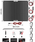 50W Solar Battery Charger with MPPT Controller for RVs, Boats, Marine, Motorcycle, Trailer, Truck and Tractor Trickle Maintainer with Adjustable Parameters IP67 Waterproof ETFE Panel Kit for Outdoor Adventures, includes dimensions and connectors details