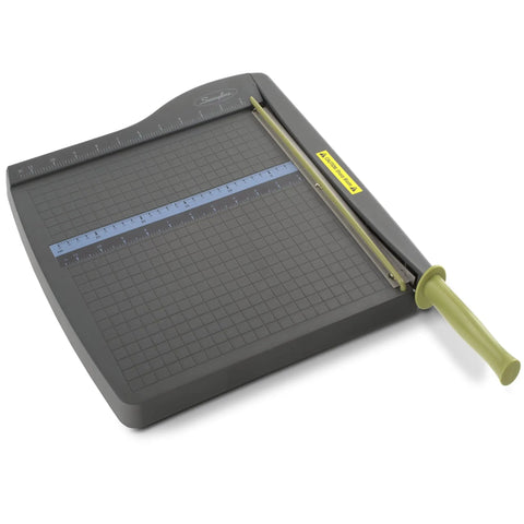 ClassicCut Lite 12 Inch Guillotine Paper Cutter with 10 Sheet Capacity, sturdy plastic base, alignment grid visible
