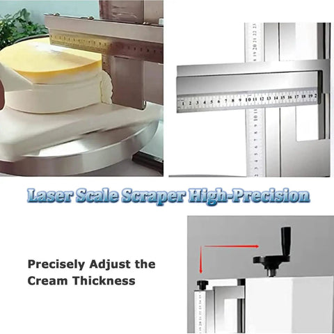 Close-up of Portable Adjustable Cake Icing Machine with Automatic Decorating for 4 to 12 Inch Cakes showing laser scraper