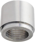 Slick One Half Inch NPT Female Weld Bung Nut With A Clean Flush Step Crafted From Rock Solid USA Billet Aluminum, close-up view.