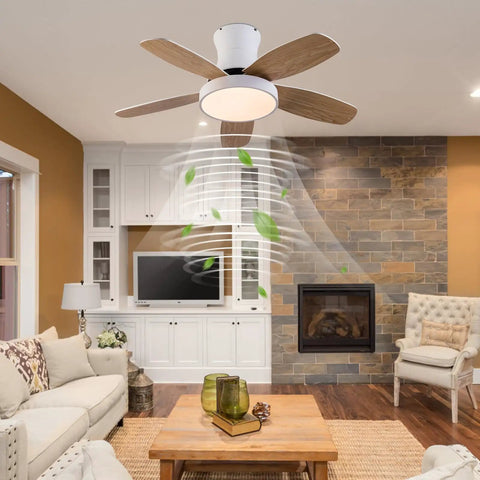 Ceiling Fan with Light 2200 Lumens 3 Color Temperature Flush Mount Indoor in a modern living room setting.