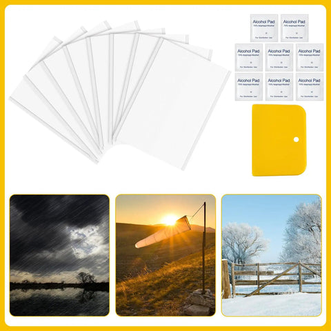 RV Roof Patch Kit With 8 White 4x6 Inch Patches 8 Alcohol Wipes And A Yellow Scraper For Stopping Camper Roof Leaks