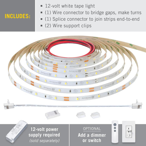 12V White LED Strip Lights 30 LEDs Per Meter 3000K Warm White 32.8 ft Dimmable From 0 To 100 Percent UL Listed in package