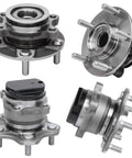 FWD 4Pc Front And Rear Wheel Bearing Hubs Assembly Kit For Nissan Rogue 2008 Through 2013 And Nissan Rogue Select 2014 Through 2015 Front And Rear Replacement showing hub assemblies with 5-lug design