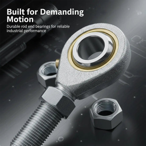 POSB8 One Half Inch Male Rod End Bearing With Jam Nuts Set Of 2 Right Hand Thread One Half Twenty TPI Self Lubricating Joint Rod Ends For CNC Equipment Robotics Automotive Tools Rock Solid Heavy Duty, threaded bearing close-up