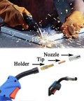 MIG Welder Accessory Kit 49 Piece Set For MB15AK Welding Torch Includes 0.035 Inch Tips And 0.8mm Tips shown in use and components