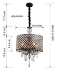 Crystal Drum Chandelier With Bronze Finish Four Light Ceiling Fixture, latticed drum shade with crystals, 16.5 x 41.8 inches