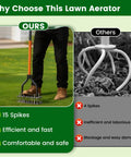 Manual Lawn Aerator Tool With 15 Iron Spikes And Adjustable Height Double Layer Spring in garden comparison with another tool.