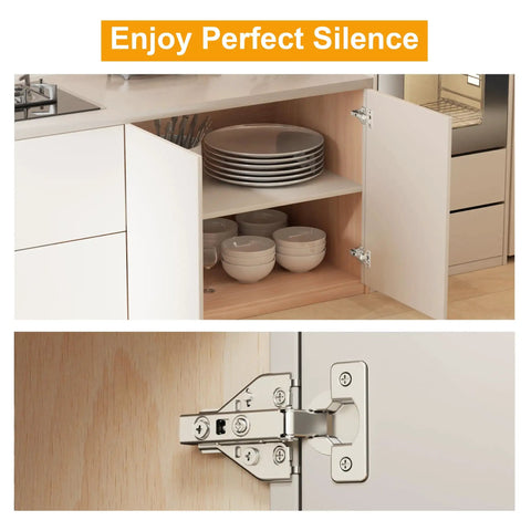 Open kitchen cabinet showing 2 Pack Pro Grade Full Overlay Soft Close Cabinet Hinges 3D Adjustment Concealed Clip On Self Closing Hinges For Face Frame Cabinets And Frameless Kitchens installed
