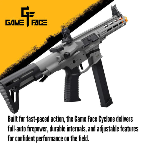 Cyclone AEG Full Auto And Semi Auto Airsoft Rifle With 12 Round Rotary Magazine Up To 400 FPS shown on white background.