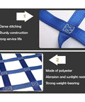 Heavy Duty Nylon Hoist Lifting Net For Cargo And Industrial Gear Transport Delivers Hella Tough Tear Resistant Performance With Two Ton Load Capacity close-up of dense stitching and sturdy blue polyester construction.