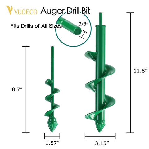Garden Auger Drill Bit Set For Cordless Drills 2 Pack Bulb Planter Spiral Auger Tool For No Fuss Planting In Loose Soil Great For Bulbs And Flower Beds Green Finish showing two sizes