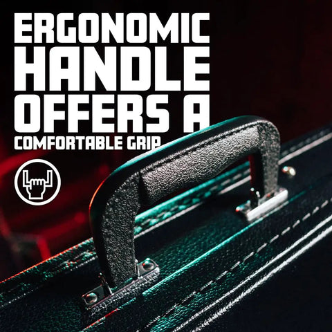 Hard Shell Wood Bass Case With Moisture Resistant Tolex Finish Built Tough Plywood Construction Secure Chrome Locking Latches Ergonomic Carry Handle Fits Electric Bass Guitars Including Precision And Jazz Bass Models And More, close-up handle