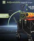 Side view of Beast 150L Collapsible Wagon Cart With 420Lb Heavy Duty Frame, loaded with camping gear, showing adjustable handles.