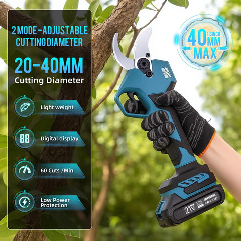 Cordless Electric Pruning Shears Featuring A Badass Brushless Motor Cuts One Point Six Inch Branches Smoothly Includes Dual Rechargeable Batteries For Daily Yard Jobs with adjustable cutting diameter.