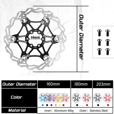 Ultra Lightweight Floating Disc Brake Rotor For Mountain Bikes And Road Bikes, 160Mm 180Mm 203Mm, Stainless Steel With 7075 Aluminum Core