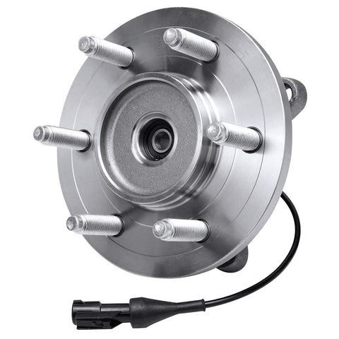 4WD Front Wheel Bearing Hubs Assembly for Ford F150 Expedition Lincoln Mark LT 6 Lug Replacement, Front view with ABS wire