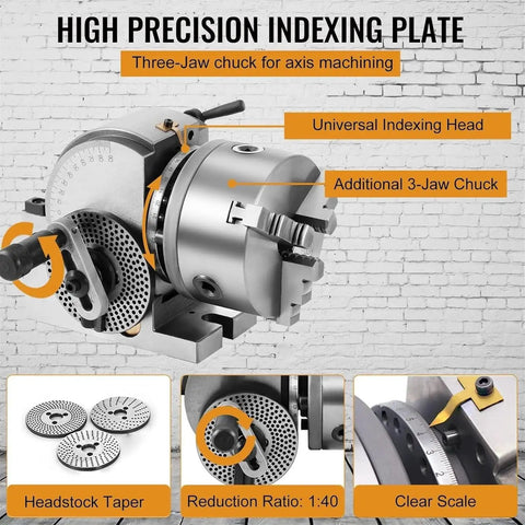 Built Like A Tank Cast Iron Dividing And Indexing Head With 3 Jaw Universal Chuck for Vertical and Horizontal Milling Machines details.